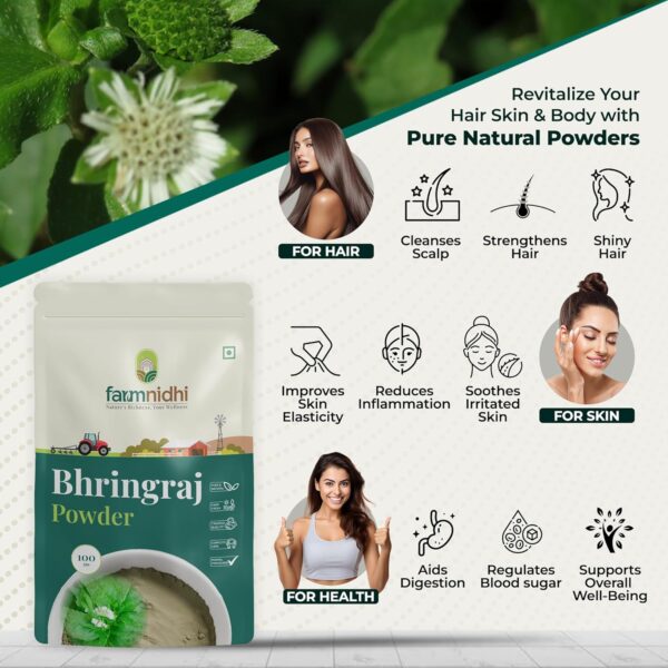Farmnidhi Bhringraj Powder 100 Grams Natural Ayurvedic Powder - Image 2
